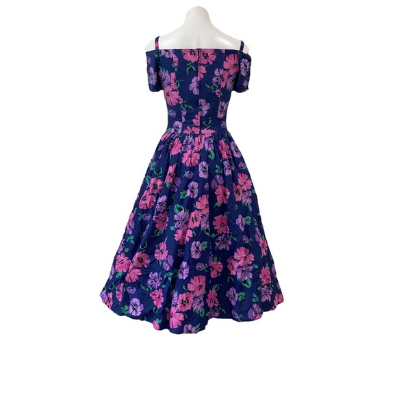 Jodi Schwartz For Bill Berman California RETRO Vintage Midi Tea Dress 80s 7/8 SM - Picture 4 of 15